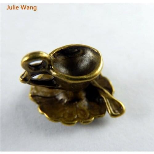 Julie Wang 10PCS 2017 Top New Antique Bronze Retro Coffee Cup Shape Charms For Jewelry Making Bracelets Necklace Accessory