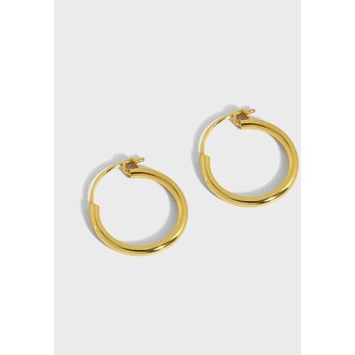 13mm 15mm 18mm 21mm 100% Authentic 925 Sterling silver White/ Gold lucky Circle Smooth Huggie Earrings Jewelry