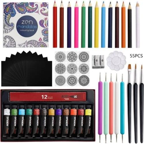 55 PCS Mandala Dotting Tools Rock Painting Kit with Storage Bag Dotting Tools for Mandala Art Drafting Art Supplies