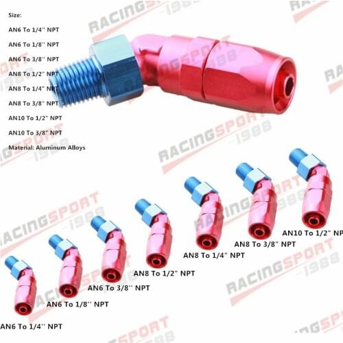6 8 10 AN To 1/8'' 1/4" 3/8'' 1/2" NPT 45 Degree Swivel Hose End Fitting Adaptor RED/BLUE