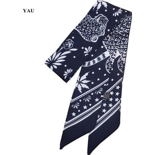 95cm*5cm Leopard, maple leaf, five-pointed Printed Small Scarf Women Twill Silk Scarf Headband Long Scarves Accessories Ribbon