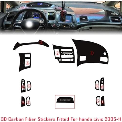 Car-Styling New 3D Carbon Fiber Car Interior Center Console Color Change Molding Sticker Decals For Honda Civic 2005-2011