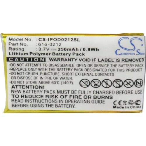 CameronSino for iPOD Shuffle MB226LL/A MB228LL/A MB816LL/A MB812LL/A MB814LL/A 616-0212 battery