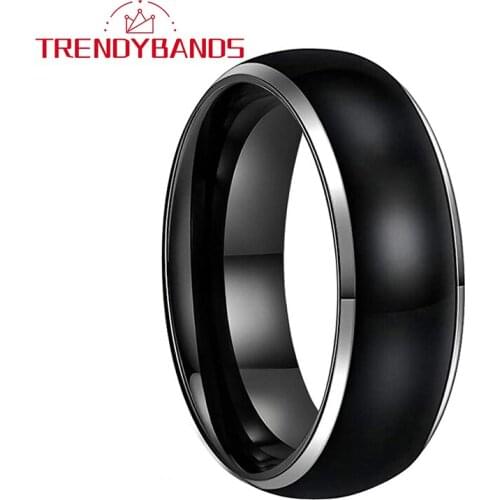 Black Tungsten Wedding Band For Men Women With Shiny Beveled Edges 6MM 8MM Comfort Fit