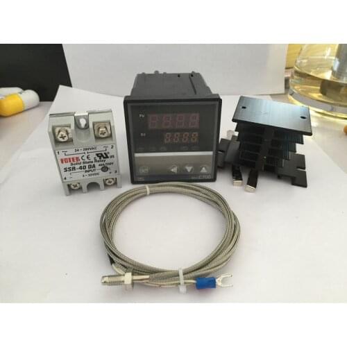Digital PID 100-240VAC REX C700FK02-V*AN Temperature Controller 0-400C OUTPUT SSR+k 1M M6 Thermocouple+SSR40DA 40A+Heat Sink