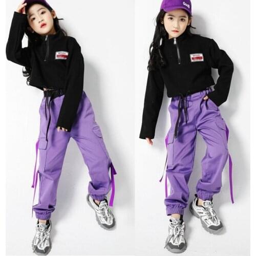 Kid Cool Hip Hop Clothing black Sweatshirt Top Crop Shirt Running Casual Pants for Girls Jazz Dance Costumes Clothes Wear Outfit