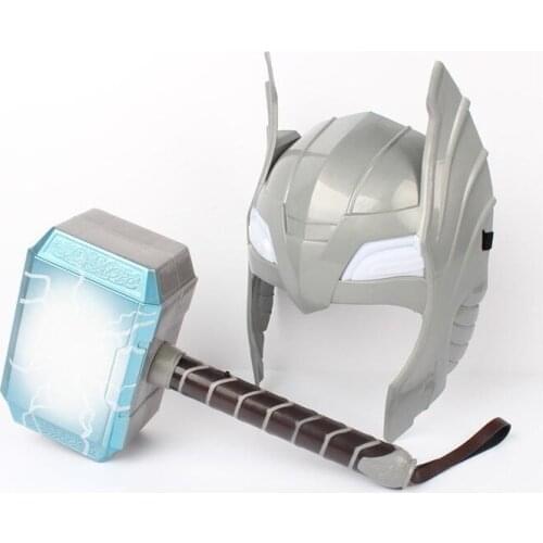 Child Cosplay LED light luminous sounding Helmet Weapon mjolnir hammer quake model toy Costume party kids gift