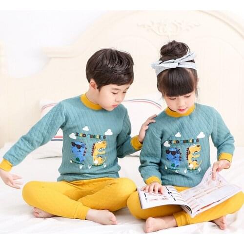 Kids Pajama Set New Winter Childrens Mid-collar Thick Quilted Suit Boys Girls Cartoon Warm Hollow Cotton Home Service Suit