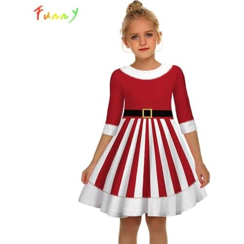 Girls Kids Christmas Dress Teen Half Sleeve 3D Print Xmas Toddler Dress Girl Clothes Vestido Infantil Children New Year Outfit