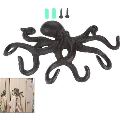 DRELD Cast Iron Large Octopus Hook Crafts Vintage Wall Mounted Clothes Hanger Hat Key Holder Rack Bag Hanging Hanger Decorative