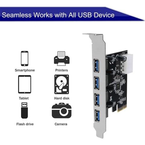 Kebidumei 4-port USB 3.0 PCI-e Expansion Card PCI Express PCIe USB 3.0 Hub Adapter 4-port USB 3 0 PCI E PCIe Express 1x