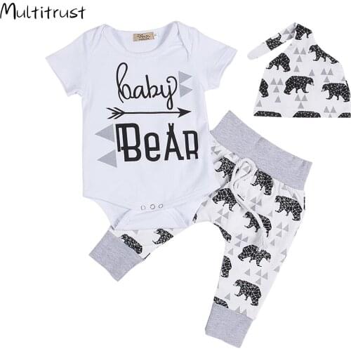Baby Clothes 2pcs clothes set!! Cute Newborn Girls Boy Baby Bear Tops Romper Jumpsuit Pants Hat 0-18M