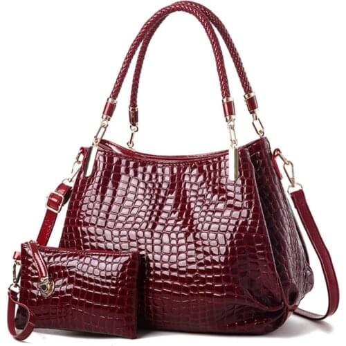 2Pcs Women Bags Set Luxury Crocodile Female Handbags PU Leather Shoulder Bags Brand Composite Bags Crossbody