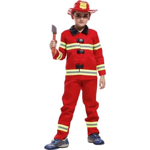 Boys Kids Fireman uniforms Cosplay Childrens day Halloween Costumes Fantasia infantile Stage performance play Carnival dress