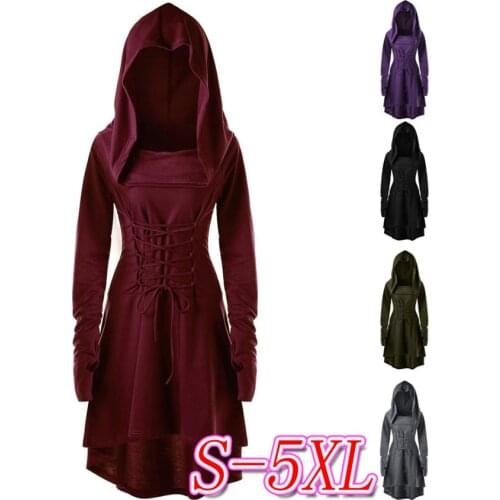 Lady Hooded Dress Middle Ages Renaissance Halloween Hunter Archer Cosplay Costumes Vintage Medieval Bandage Party S-5XL