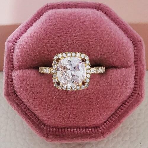 Fashion cushion cut zirconia gold color Engagement Rings for Women wedding Wholesale Jewelry Finger christmas gift R820-golden