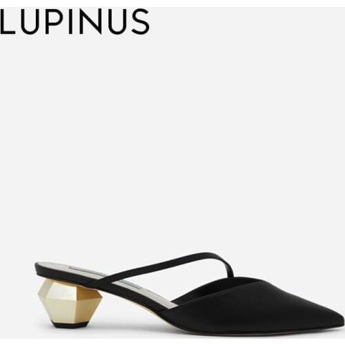 LUPINUS Fashion Metal Shaped Heel Women Sandals 2021 New Elegant Pointed Toe Women Muller Shoe Spring Women High Heel Women Shoe