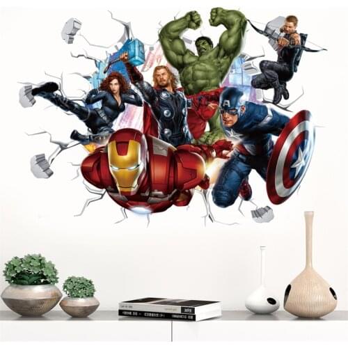 Cartoon Spiderman Avenger Wall Stickers For Kids Room Children Bedroom Decor Home Black Panther Movie Mural Boys room decor