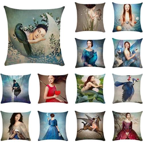 Cushion Cover lady cute girl imagine Fantasy oil painting dreamy feeling fable fate Thorw Pillow Case For Home Dec TP119