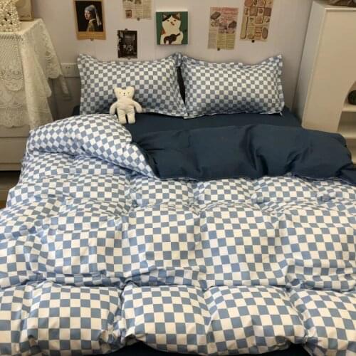 Lattice Solid Color Duvet Cover Dormitory Household Linen Bedding Set Queen Size Full Twin Bed Sheet Single Bed Double Bed Set