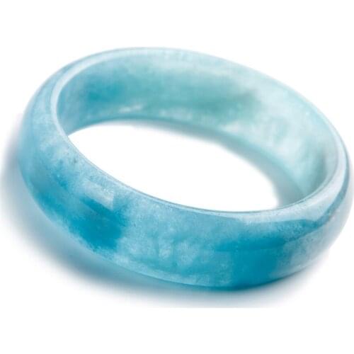 Drop Shipping Genuine Blue Ocean Natural Aqu amarine Stone Bangle Round Crystal Fashion Bracelets For Women Inner Diameter 55mm