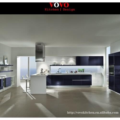 Blue lacquer kitchen cabinet handless