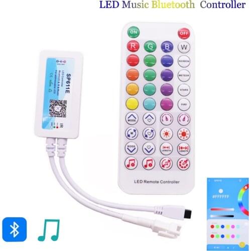 LED Controller SP611E Bluetooth Music App IR38 Keys for WS2811WS2812 Addressable LED Light Strip DC5V-24V