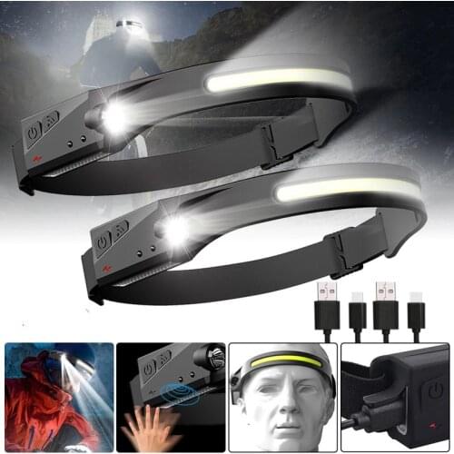 LED Sensor COB Headlight Comes with Battery Flashlight USB Rechargeable Headlight Flashlight 5 Lighting Modes Working Light