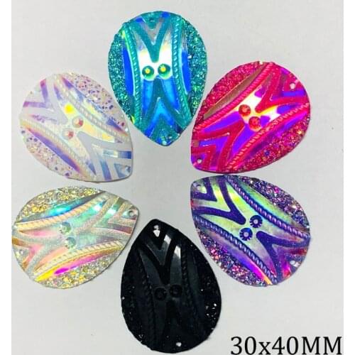 Taidian Drop Shipping35*35mm Tear Drop Heart Resin Gems Cabochon Flatback Sew On Rhinestone Native Beaded Earring 20pieces/lot