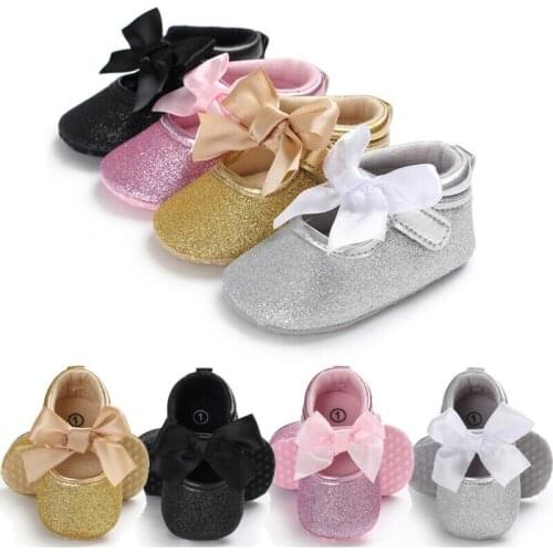 Pudcoco Toddler Kids Baby Girls Shoes PU Bling Bow Loving Heart Princess Crib Shoes Soft Sole Sneaker Baby First Walker Moccasin