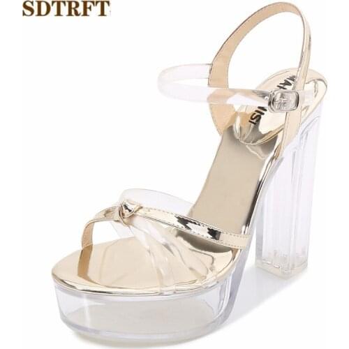 SDTRFT Stiletto Ladies transparent Sandals PVC Platform wedding shoes woman 13cm Thick heels zapatos mujer Crossdresser Pumps
