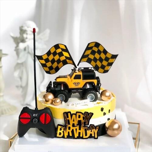 2pcs Cake Decoration Racing Car Flag Happy Birthday Cake Toppers for Racing Car Birthday Party Dessert Cake Decoration