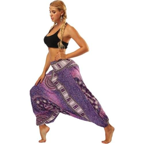 High Waist Women Yoga Pants Fitness Trousers Sport Breathable Elastic Dance Bottom India Style Vintage Bloomers Loose Beach Pant