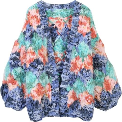 2021 Autumn Winter Women Sweater Cardigans Hand-made Knit Tops Loose Streetwear Fashion Long Sleeve Colourful Japanese Korean in