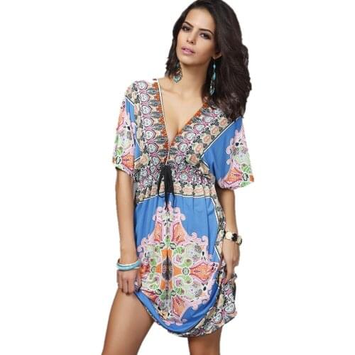 Bohemian Dress Sexy Deep V Fashion Design Print Woman Clothes Vestidos De Festa Roupas Beach Spring Summer Women Dress