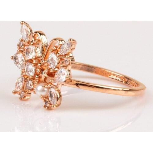 Trendy Butterfly Rings Small Nature Pearl & Iced Out CZ Delicate Ring Women Wedding Party Cute Finger Jewelry Accessories cheap