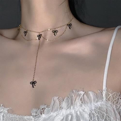 VENTFILLE 925 Sterling Silver Bowkont Tassel Necklace for Women Temperament Short Chain Choker Korean Jewelry