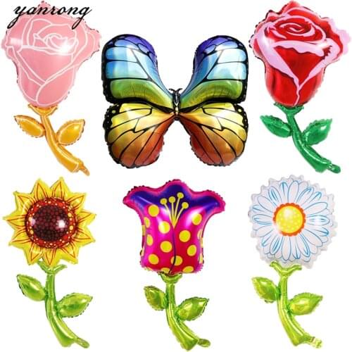10/15/20PCS Sunflower Rose Tulip Helium foil Balloons Theme party decoration Mothers valentinesDay Wedding Birthday Dcorations