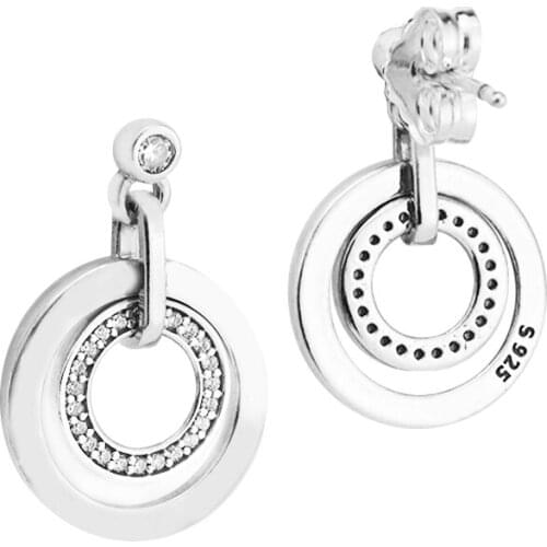 100% 925 Sterling-Silver-Jewelry Circles Earring with Clear CZ Free Shipping
