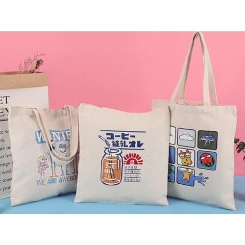 100Pcs/Lot Custom Printed Cotton Canvas Tote Bags Natural Color Organic Linen Muslin Plain Shopping Bags with Handles