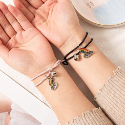 2 Pcs/lot Couple Bracelet New Fashion Rainbow Clouds Small Bell Charm Bracelet Gift for Friend Lover Handmade Trendy Jewelry