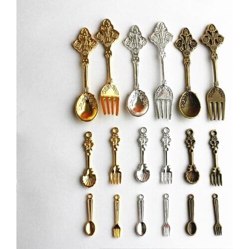 6pc Mini Metal Spoon Fork Tableware Vintage Dinnerware Sets Miniature Dollhouse Decoration Fairy Home Decor DIY Accessories