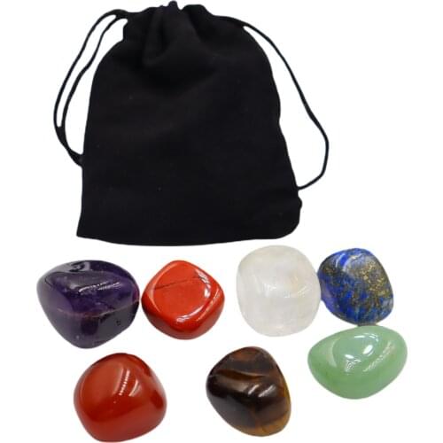 7 Pieces Of Natural Crystal Stone With Storage Bag Adjustable Drawcord Bright Color Chakra Tools In Seven Colors