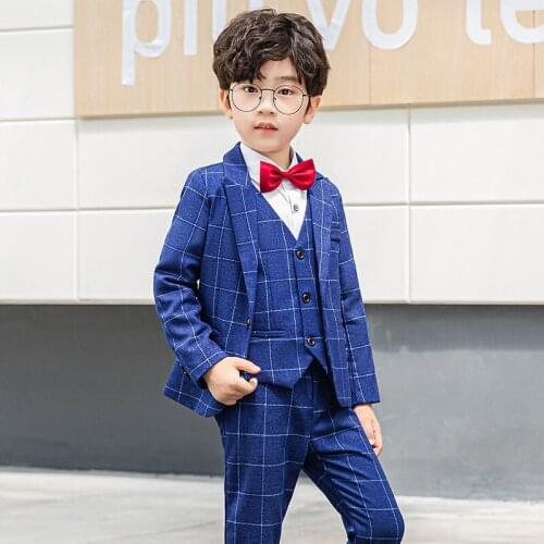 Boys Formal Blazer Vest Pants Bowtie 4pcs Wedding Suit Kids Birthday Party Formal Dress Child Tuxedo Prom Performance Costume