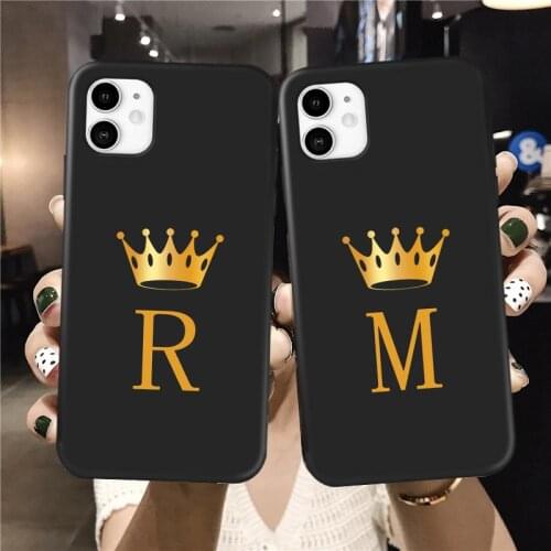 Funny Gold Crown Letter Couple Case For iPhone 12 11 Pro Max XSMAX XR X 7 6s 8Plus Fashion Black Silicone Soft Phone Cover queen