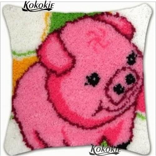 Diy carpet latch hook pillow pig animal Embroidery Pillowcase cartoon cushion Needlework Crocheting Rug Kits