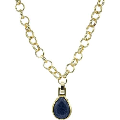 GULCE DERELI, GREY DROP NATURAL STONE NECKLACE, CHAIN NECKLACE, GIFT BOX, GOLD/SILVER PLATED