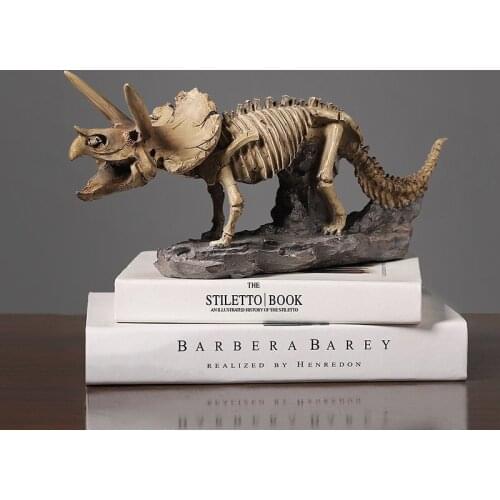 Simulation Triceratops Skeleton Fossil Statue Creative Animal Resin Crafts Dinosaur Ornaments for Home Shelf Statues