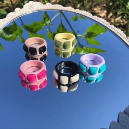 New Funny Cute Colorful Acrylic Resin Stitching Macron Ring Transparent for Women Girls Party Jewelry Gifts