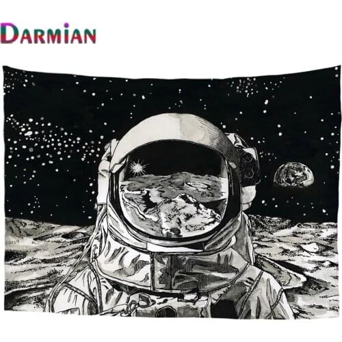DARMIAN Creative Astronaut Illustration Boy Dorm Decor Black and White Art Painting Tapestry Home Bedroom Living Room Decoration